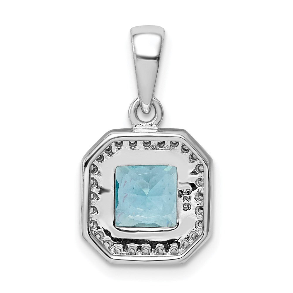 Sterlingsilber Rhodiniert Klar Zirkonia und Quadratisch Blau Anhänger
