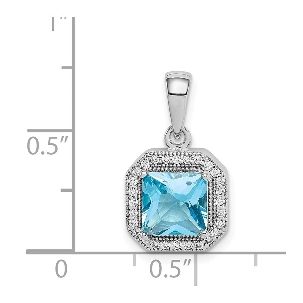 Sterlingsilber Rhodiniert Klar Zirkonia und Quadratisch Blau Anhänger