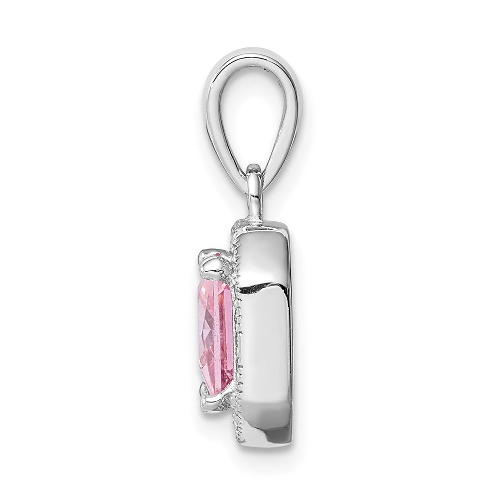 Sterlingsilber Rhodiniert Klar Zirkonia und Quadratisch Rosa Anhänger