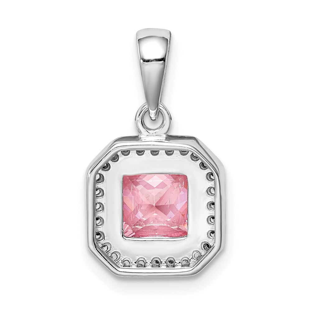 Sterlingsilber Rhodiniert Klar Zirkonia und Quadratisch Rosa Anhänger