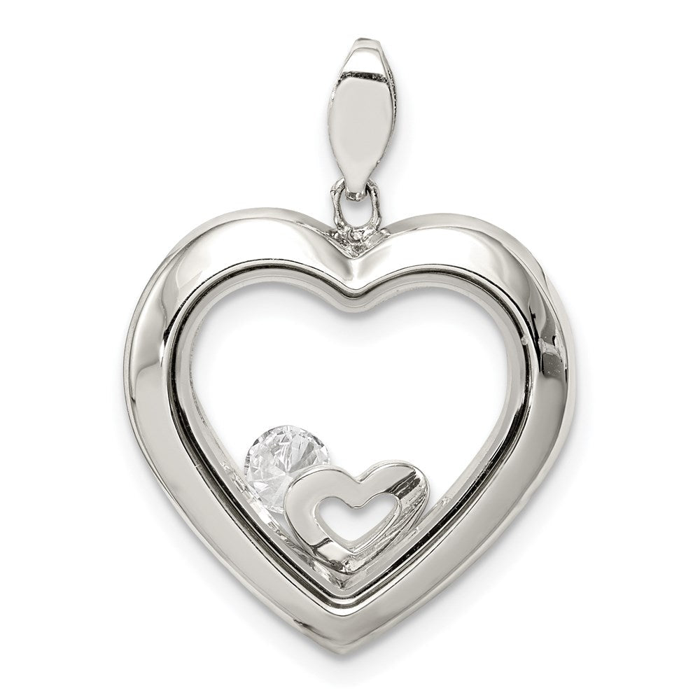 Sterlingsilber Rhodiniert Zirkonia 19mm Herz Glas Anhänger