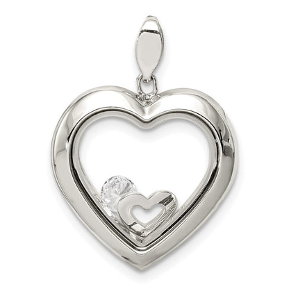 Sterlingsilber Rhodiniert Zirkonia 19mm Herz Glas Anhänger