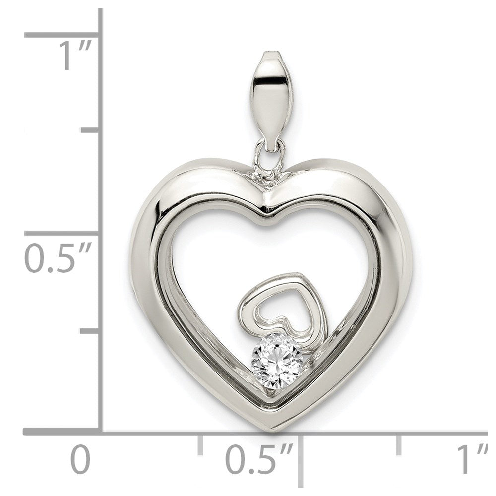 Sterlingsilber Rhodiniert Zirkonia 19mm Herz Glas Anhänger