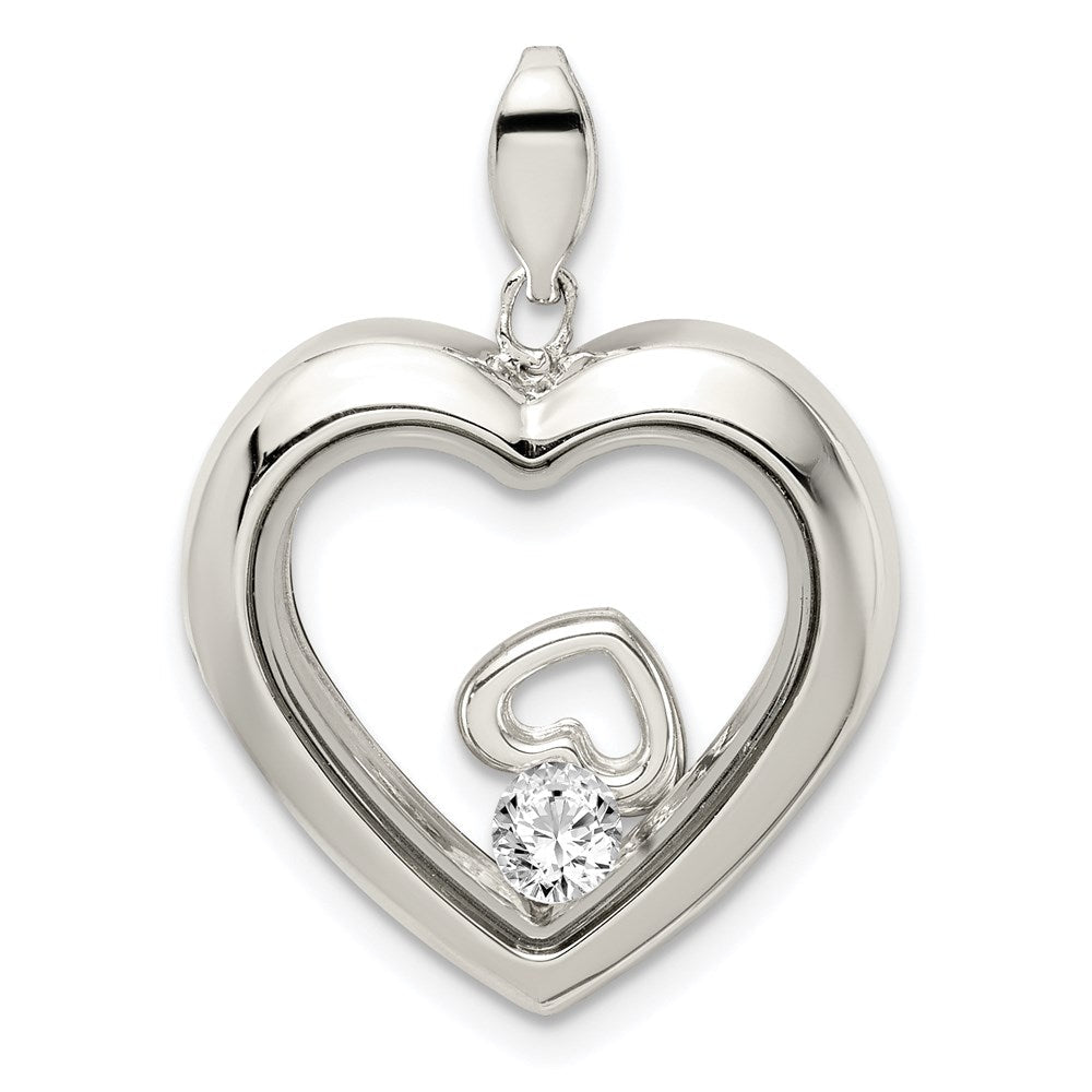 Sterlingsilber Rhodiniert Zirkonia 19mm Herz Glas Anhänger