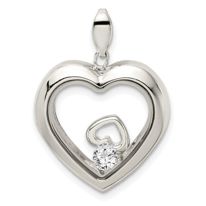 Sterlingsilber Rhodiniert Zirkonia 19mm Herz Glas Anhänger