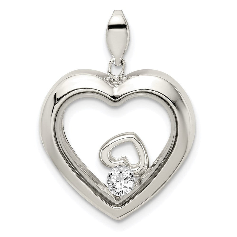 Sterlingsilber Rhodiniert Zirkonia 19mm Herz Glas Anhänger