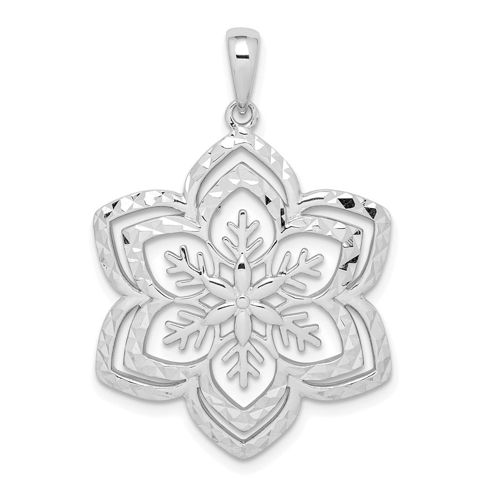 Sterlingsilber Rhodiniert Diamantiert Schneeflocke Anhänger