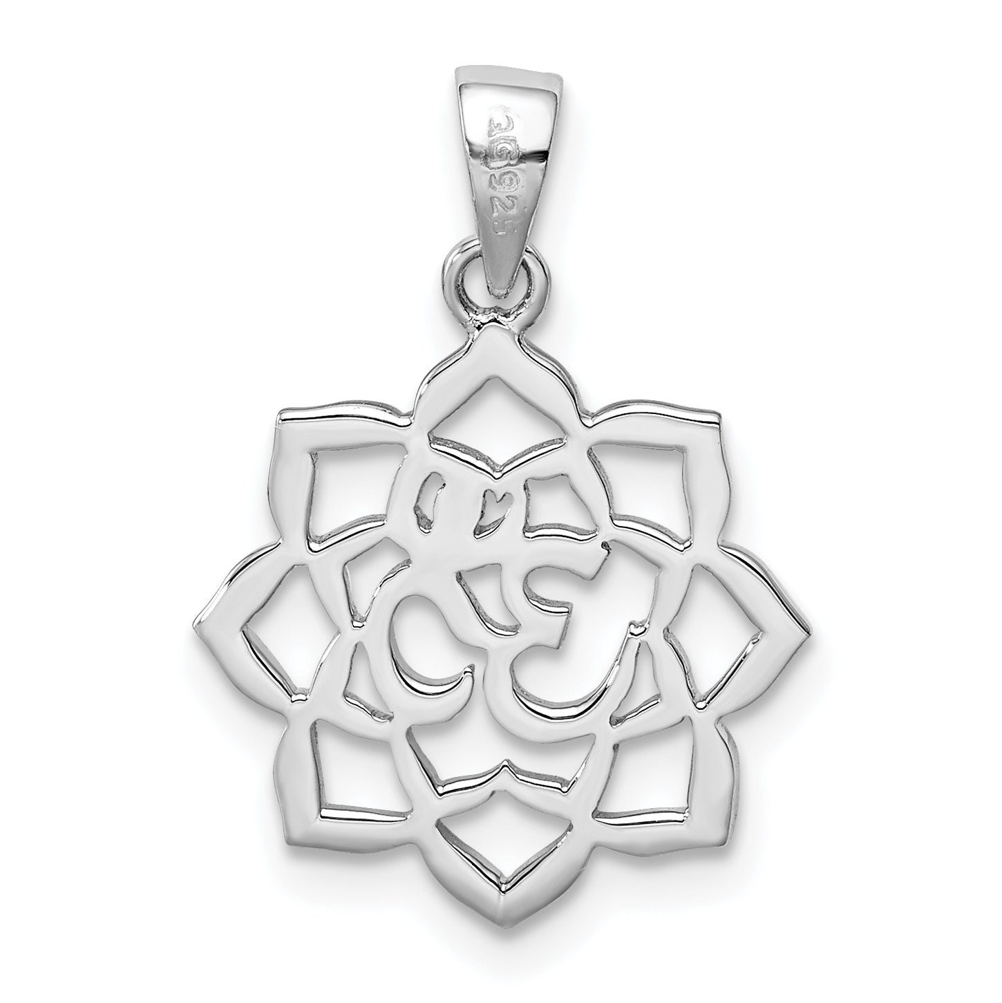Sterlingsilber Rhodiniert Lotus mit Om Mittig Anhänger