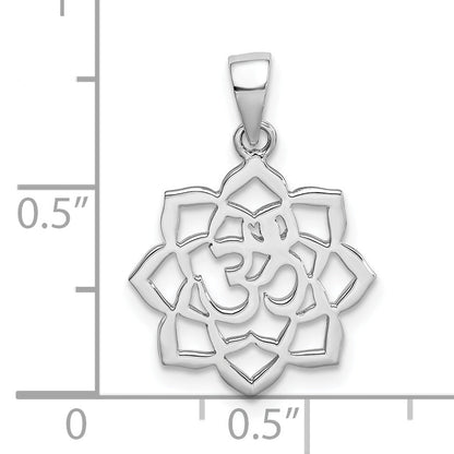 Sterlingsilber Rhodiniert Lotus mit Om Mittig Anhänger