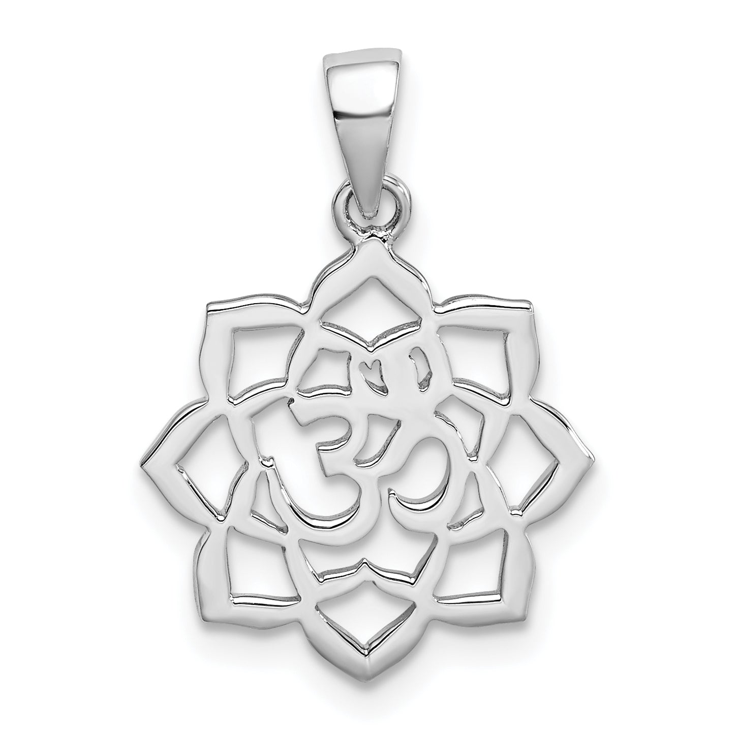 Sterlingsilber Rhodiniert Lotus mit Om Mittig Anhänger