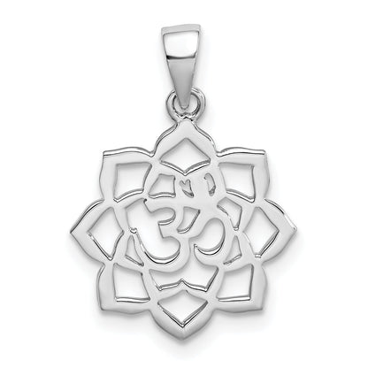 Sterlingsilber Rhodiniert Lotus mit Om Mittig Anhänger