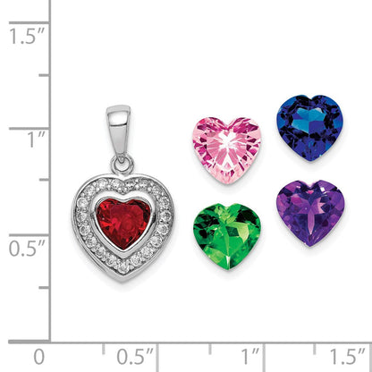 Sterlingsilber Rhodiniert Interchangeable Zirkonia Herz Anhänger