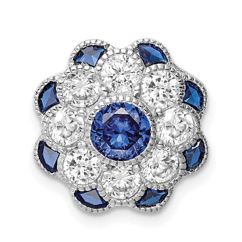 Sterlingsilber Rhodiniert Zirkonia/synthetic Blau Spinell Blume Kette Anhänger