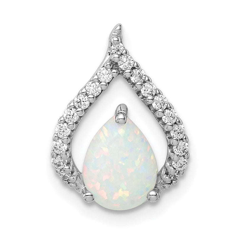 Sterlingsilber Rhodiniert Zirkonia und Im Labor Erzeugt Opal Kette Anhänger