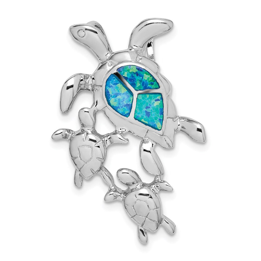 Sterlingsilber Rhodiniert Erzeugt Blau Opal Meer Turtles Anhänger