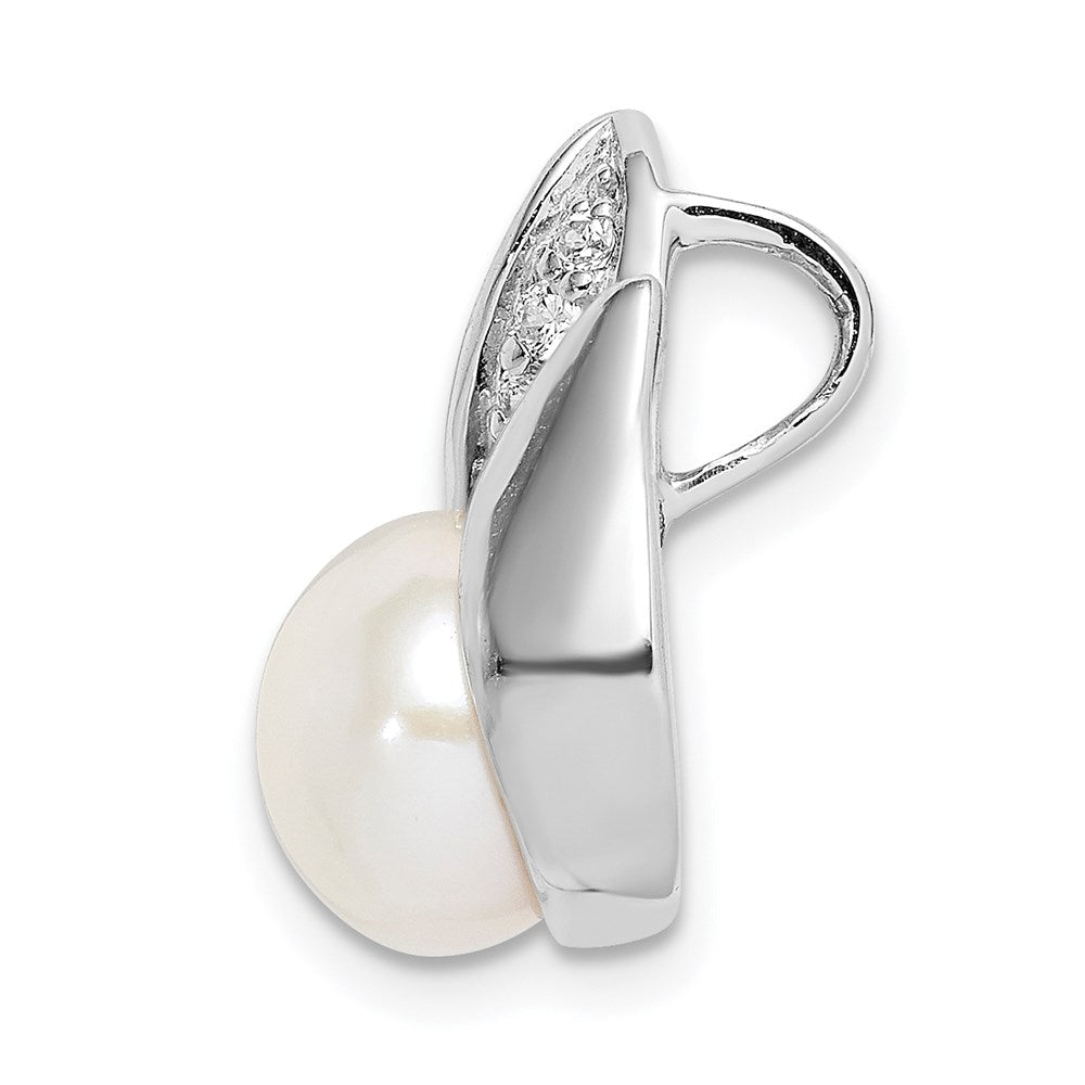 Sterlingsilber Rhodiniert Zirkonia (8-9mm) Knopf Fwc Perle Anhänger