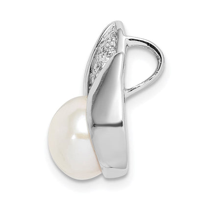 Sterlingsilber Rhodiniert Zirkonia (8-9mm) Knopf Fwc Perle Anhänger