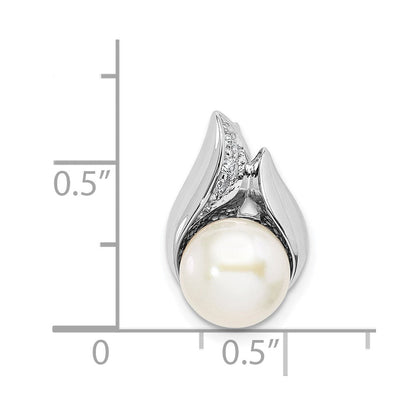 Sterlingsilber Rhodiniert Zirkonia (8-9mm) Knopf Fwc Perle Anhänger