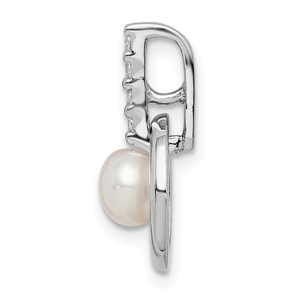 Sterlingsilber Rhodiniert Kreis mit Zirkonia (5-6mm) Knopf Fwc Perle Anhänger