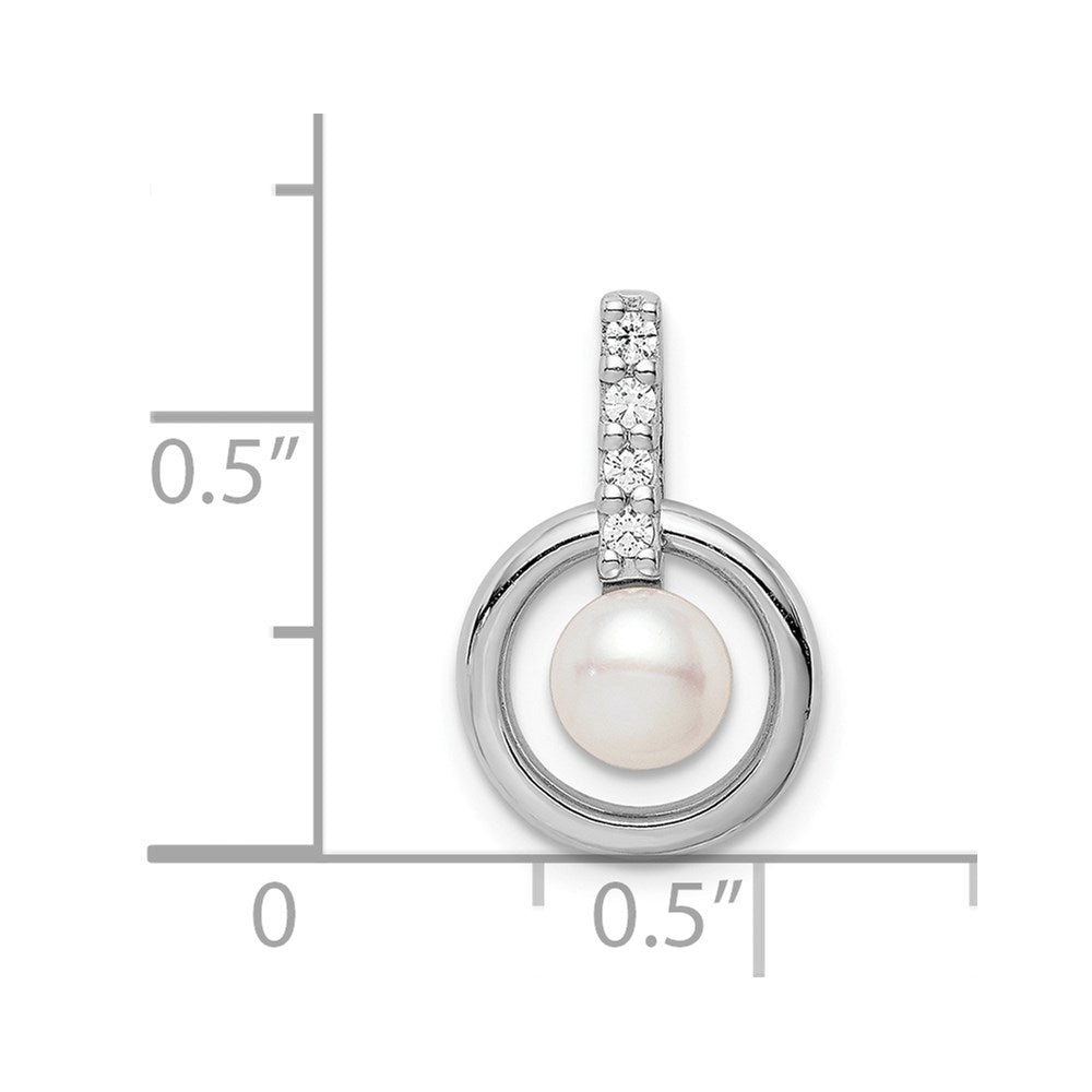 Sterlingsilber Rhodiniert Kreis mit Zirkonia (5-6mm) Knopf Fwc Perle Anhänger