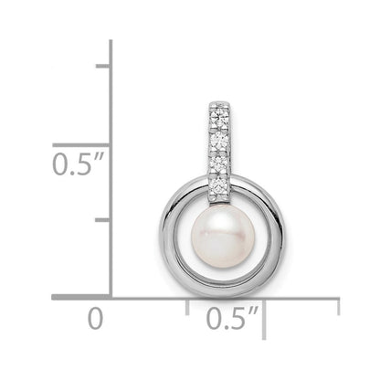 Sterlingsilber Rhodiniert Kreis mit Zirkonia (5-6mm) Knopf Fwc Perle Anhänger