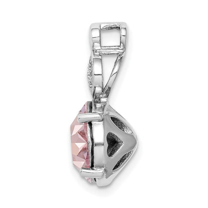Sterlingsilber Rhodiniert Klar/pink Kristall Oval Kette Anhänger