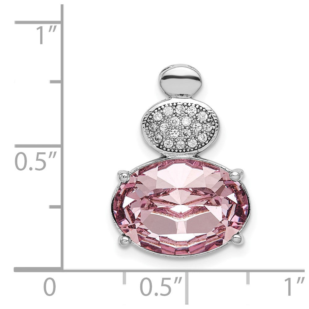Sterlingsilber Rhodiniert Klar/pink Kristall Oval Kette Anhänger