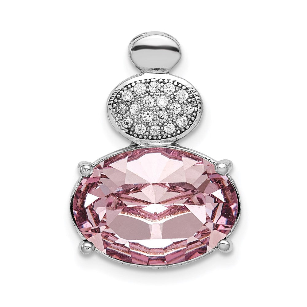 Sterlingsilber Rhodiniert Klar/pink Kristall Oval Kette Anhänger