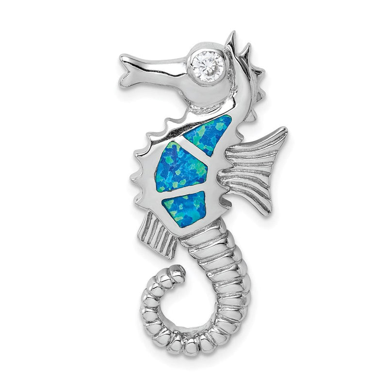 Sterlingsilber Rhodiniert Poliert Erzeugt Opal und Zirkonia Seepferdchen Kette Anhänger