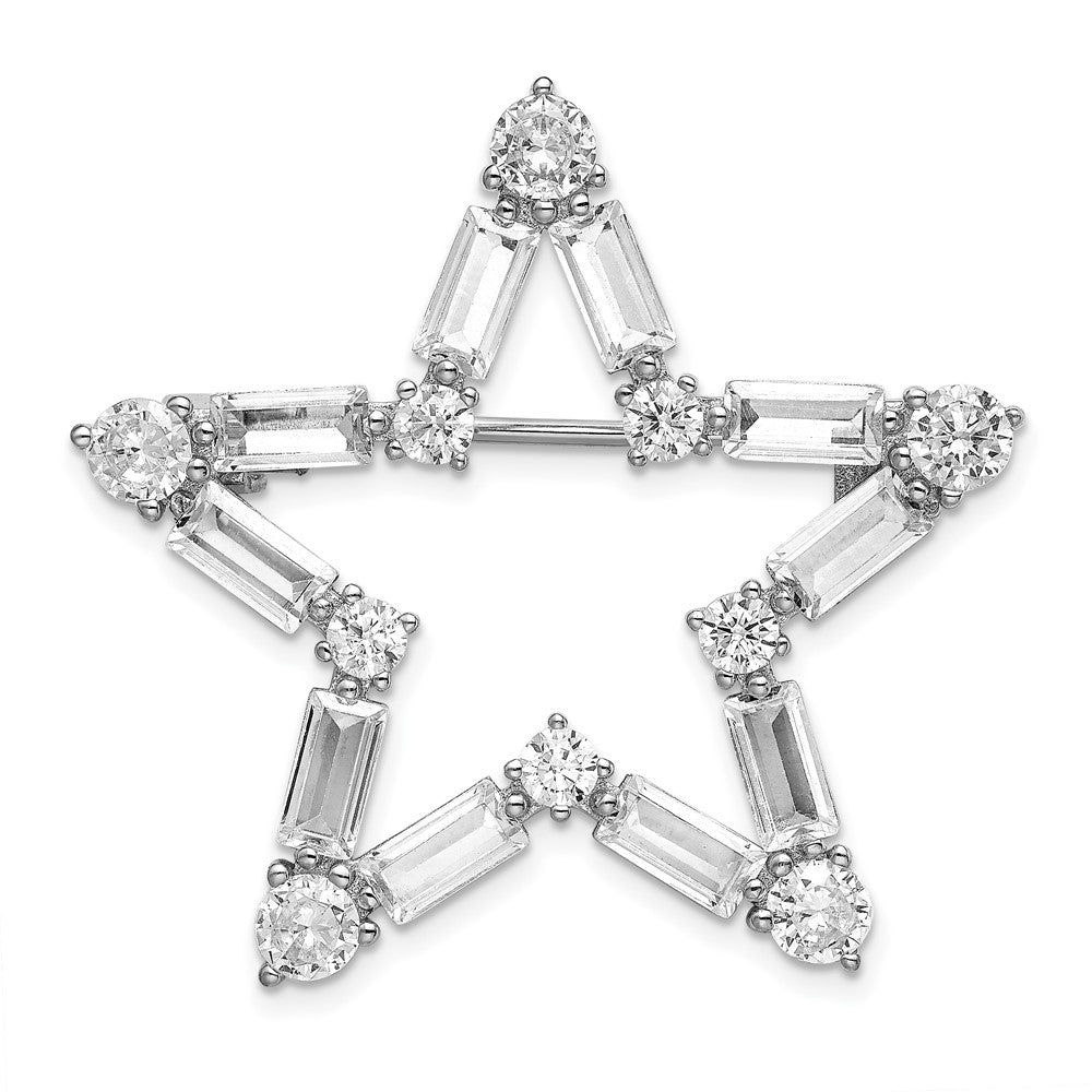 Sterlingsilber Rhodiniert Zirkonia Stern Brosche