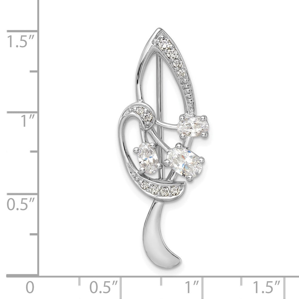 Sterlingsilber Rhodiniert Zirkonia Blatt Brosche