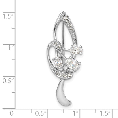 Sterlingsilber Rhodiniert Zirkonia Blatt Brosche