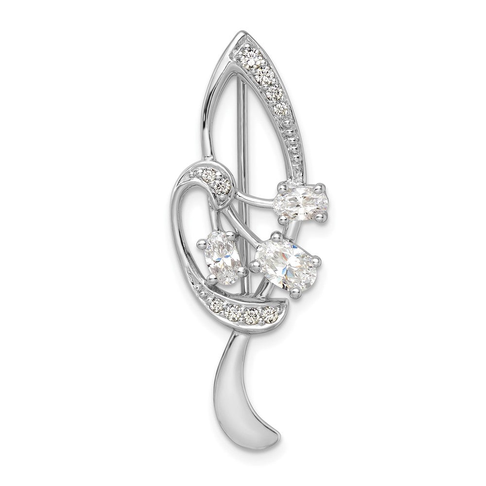 Sterlingsilber Rhodiniert Zirkonia Blatt Brosche
