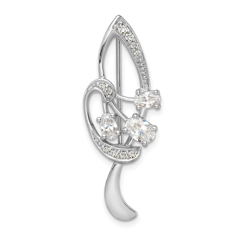 Sterlingsilber Rhodiniert Zirkonia Blatt Brosche
