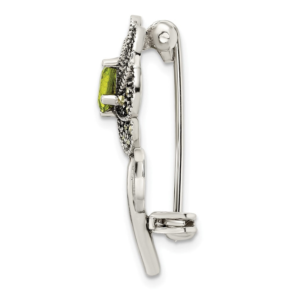 Sterlingsilber Antikisiert Emaille Markasit und Grün Glas Stein Blume Brosche
