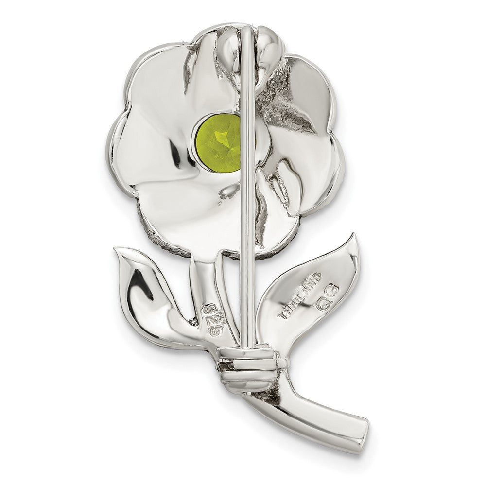 Sterlingsilber Antikisiert Emaille Markasit und Grün Glas Stein Blume Brosche