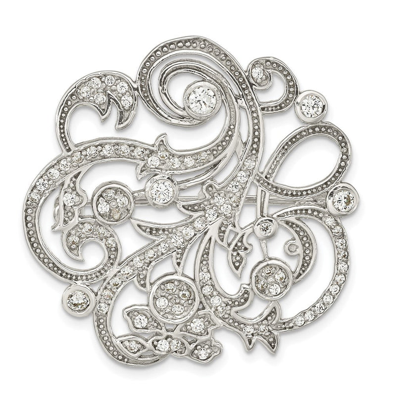 Sterlingsilber Poliert Zirkonia Filigran Blumen Vintage Style Brosche