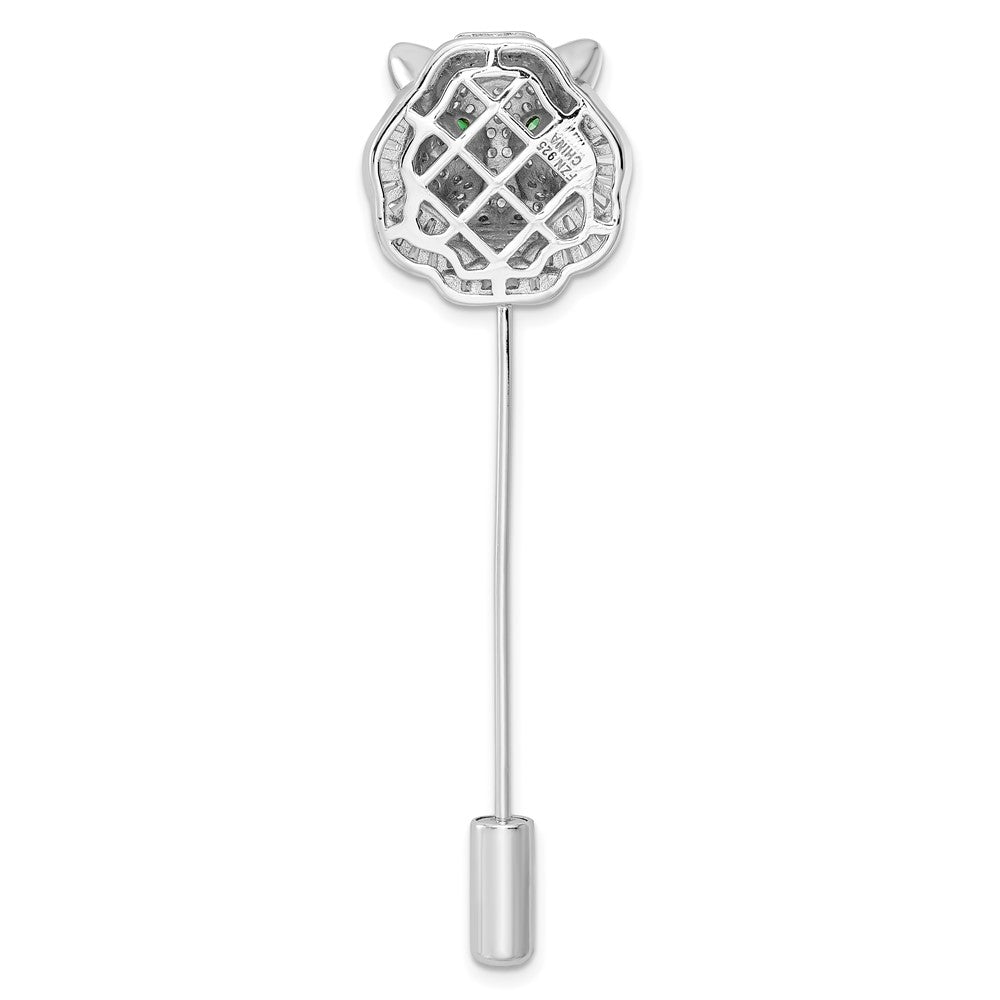 Sterlingsilber Rhodiniert Poliert Klar und Grün Zirkonia Tiger Brosche