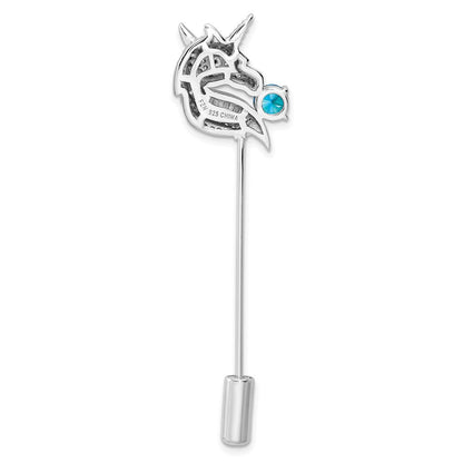 Sterlingsilber Rhodiniert Poliert Zirkonia Einhorn Brosche