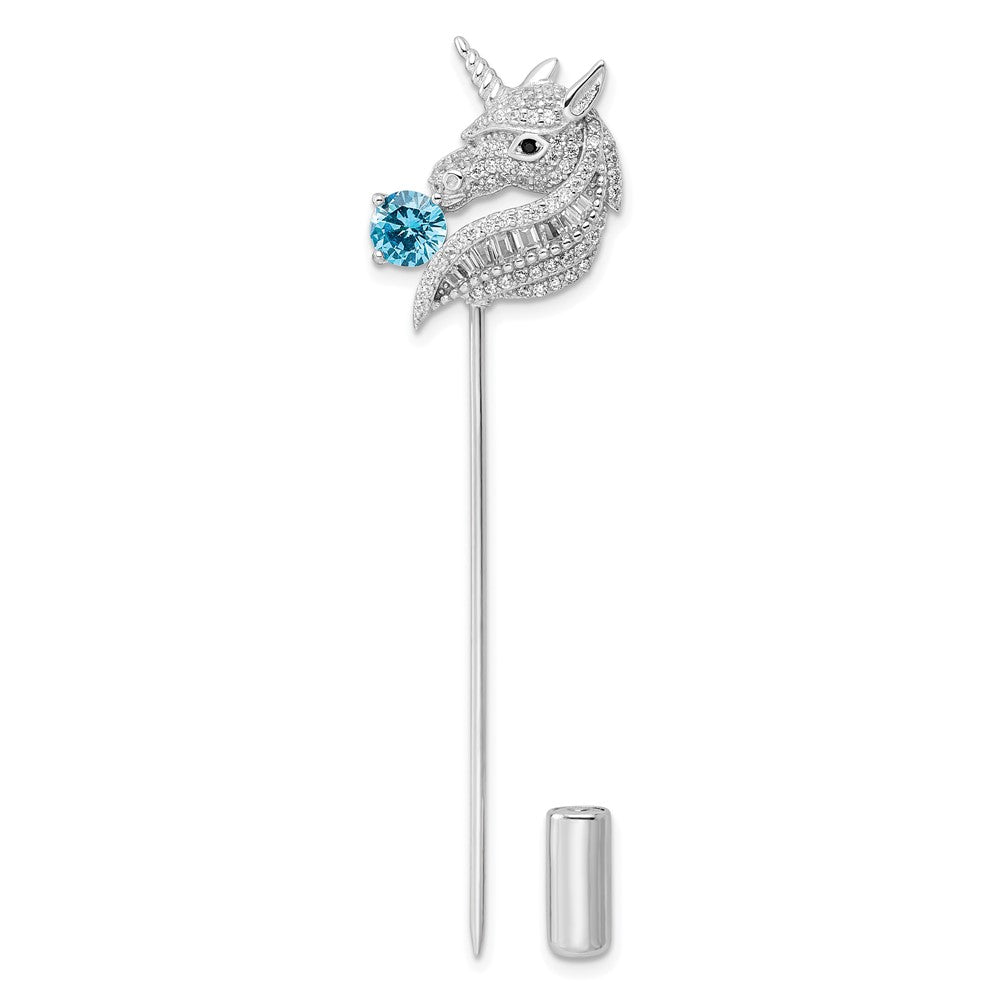 Sterlingsilber Rhodiniert Poliert Zirkonia Einhorn Brosche