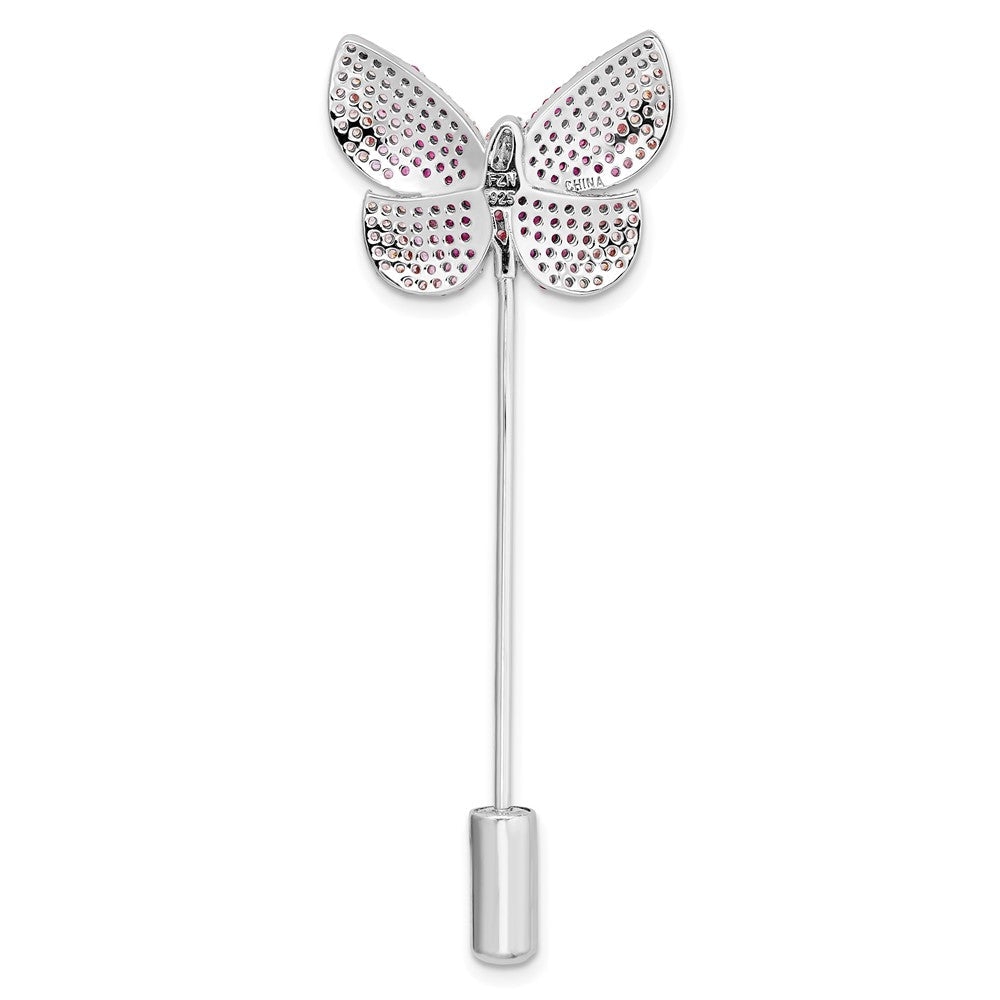 Sterlingsilber Rhodiniert Poliert Rosa Zirkonia Schmetterling Brosche