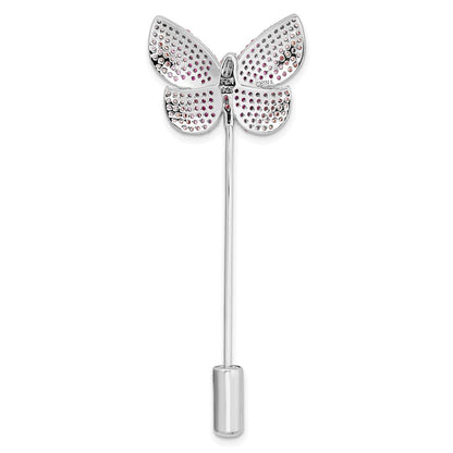 Sterlingsilber Rhodiniert Poliert Rosa Zirkonia Schmetterling Brosche