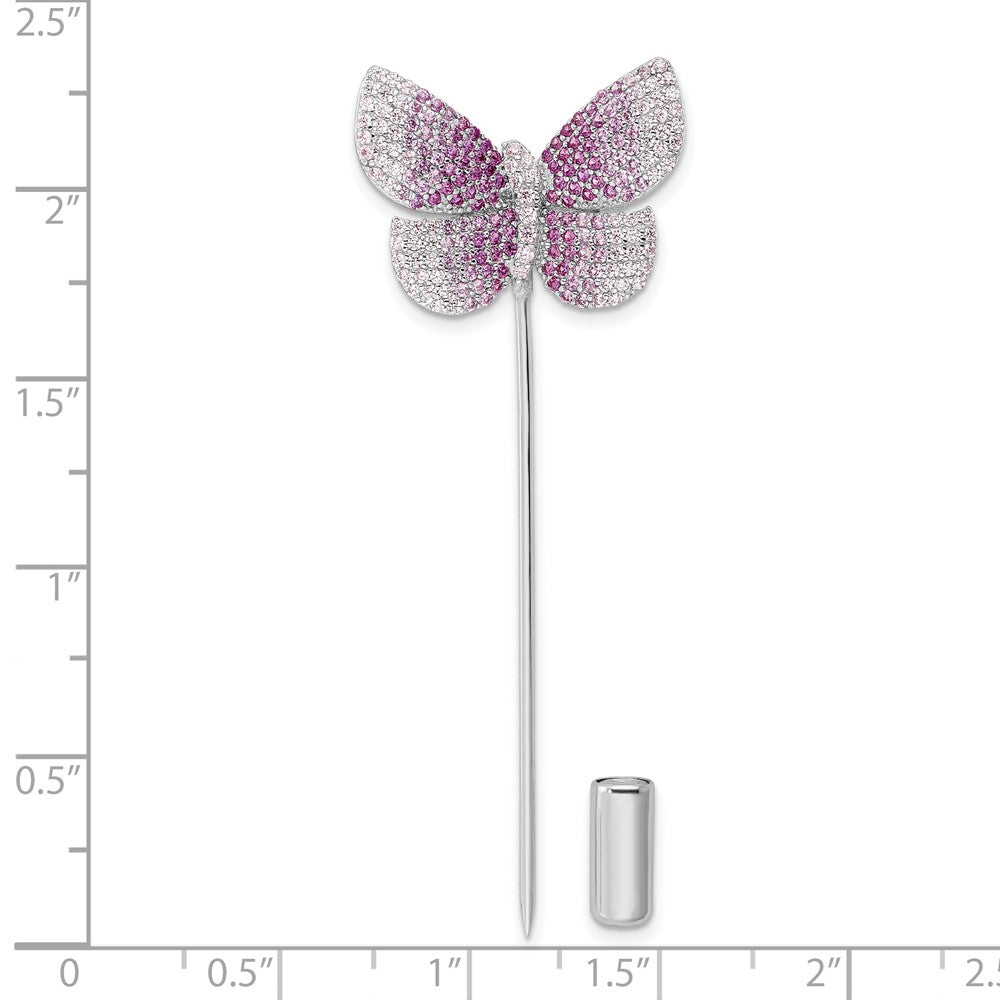 Sterlingsilber Rhodiniert Poliert Rosa Zirkonia Schmetterling Brosche