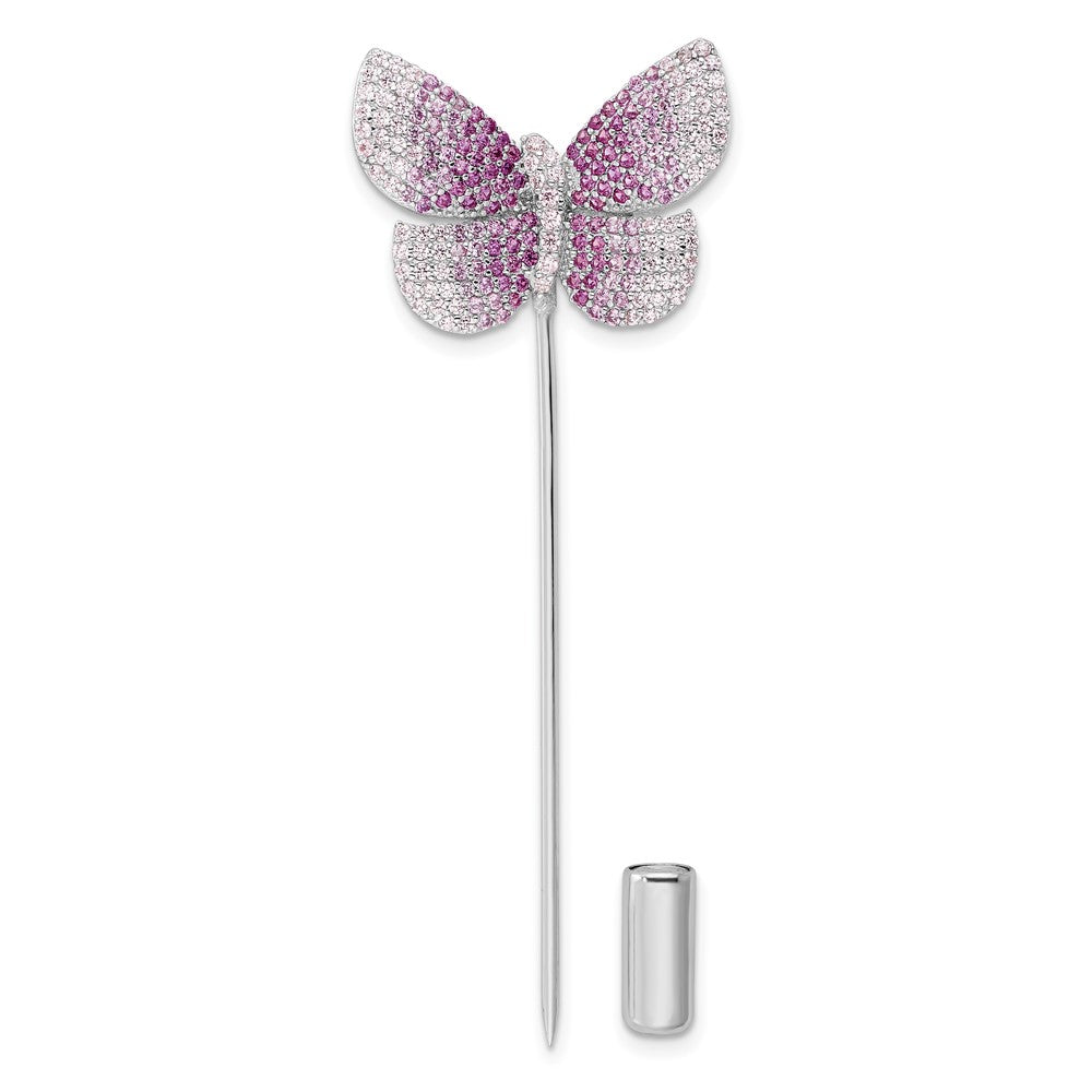 Sterlingsilber Rhodiniert Poliert Rosa Zirkonia Schmetterling Brosche