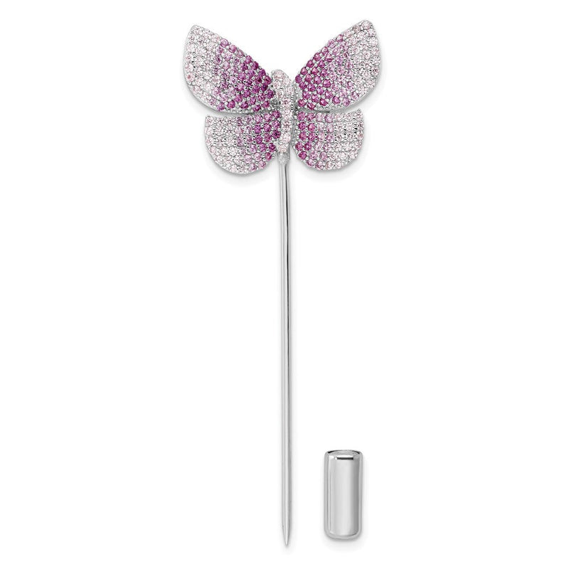 Sterlingsilber Rhodiniert Poliert Rosa Zirkonia Schmetterling Brosche