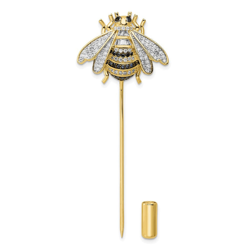Sterlingsilber Rhodiniert Goldfarben Schwarz und Klar Zirkonia Bumblebee Brosche