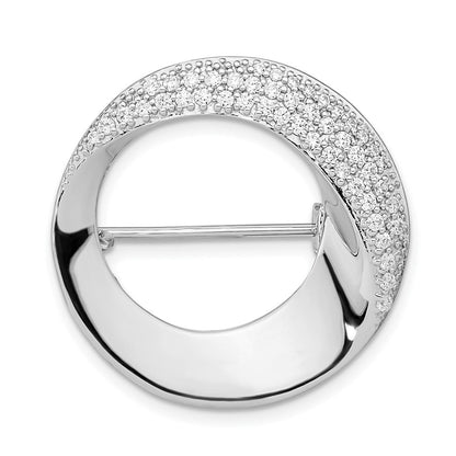 Sterlingsilber Rhodiniert Poliert Zirkonia Kreis Brosche