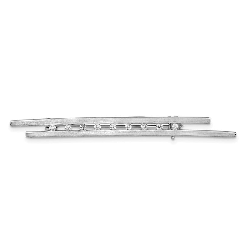 Sterlingsilber Rhodiniert Gebürstet Zirkonia Stab Brosche