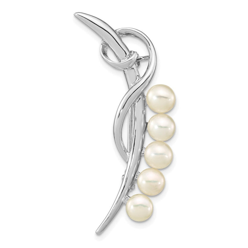 Sterlingsilber Rhodiniert Poliert Loop mit 5-6mm Weiß Knopf Freshewater Zucht Pearls Brosche