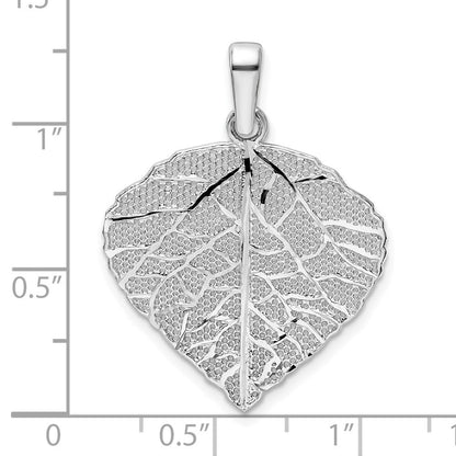 Sterlingsilber Rhodiniert Poliert & Diamantiert Klein Blatt Anhänger